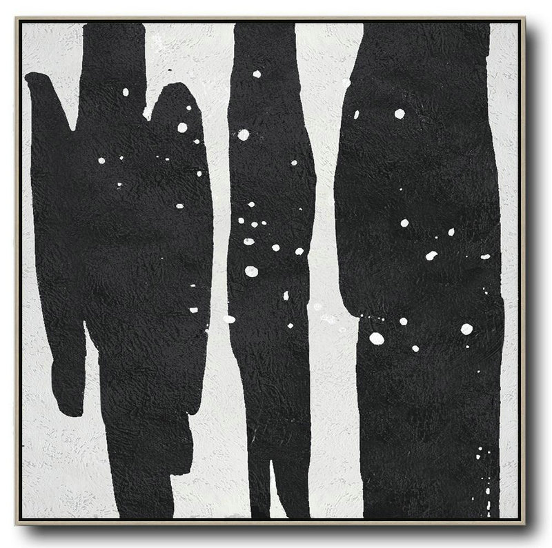 Large Modern Abstract Painting,Oversized Minimal Black And White Painting - Big Living Room Decor